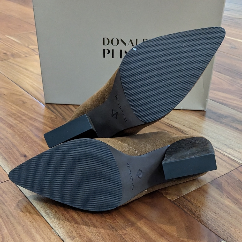 Donald J. Pliner Taupe Suede Block Heel Mules - Picture 5 of 9